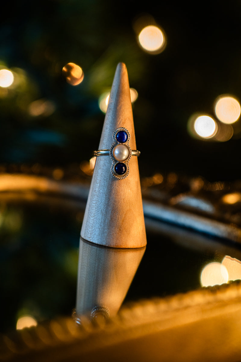 Lapis and Pearl Ring 6.75