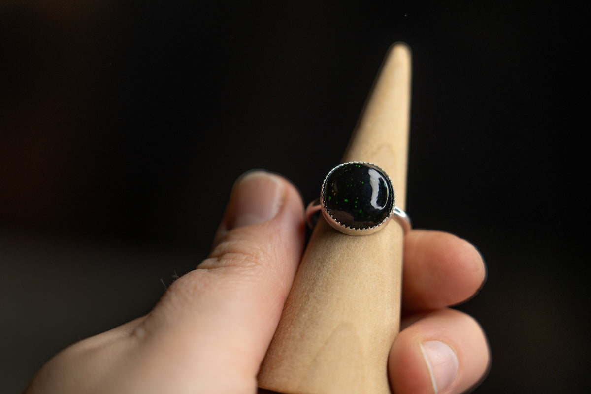 Green Goldstone Sterling Silver Ring 7.25