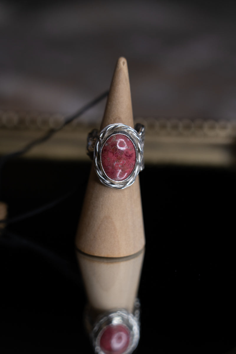 Rhodonite vintage silver plated spoon Ring 8