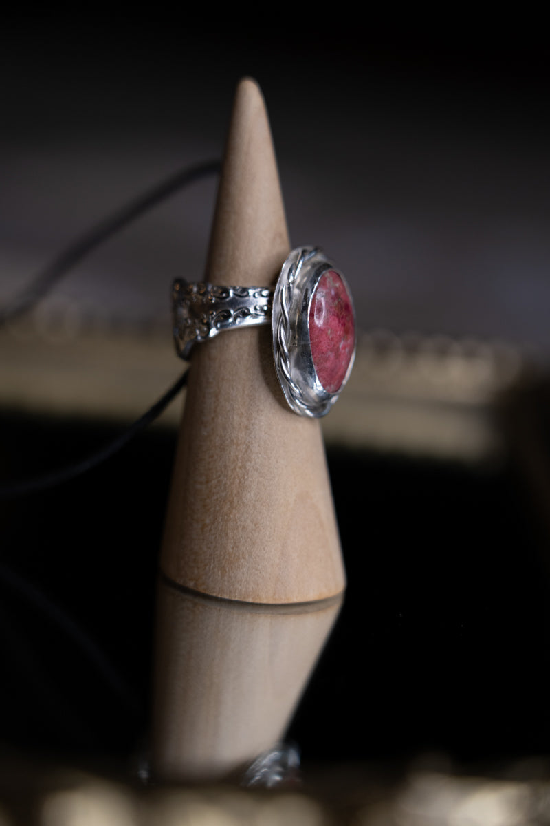 Rhodonite vintage silver plated spoon Ring 8