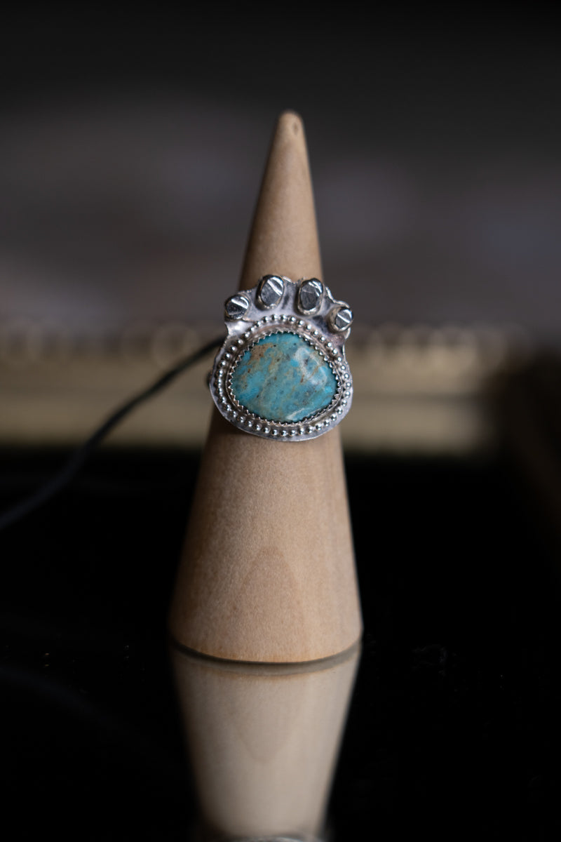 Turquoise Sterling Silver Paw Ring 8.25