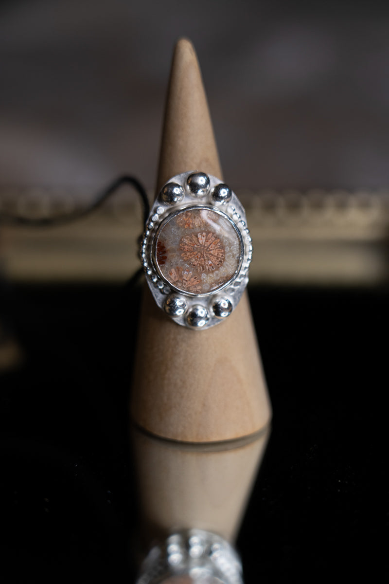 Fossil Coral Sterling Silver Ring, 8